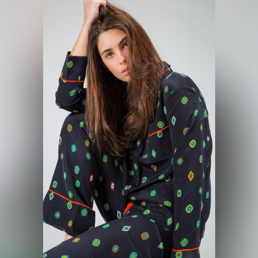 KENZO x H&M Patterned Pure Silk Pyjama Print Blouse Shirt Top